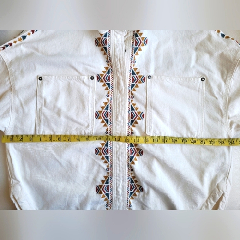 NWT Zara Southwestern Embroidered Denim Overshirt Jacket White Size Large Boho - Picture 15 of 16